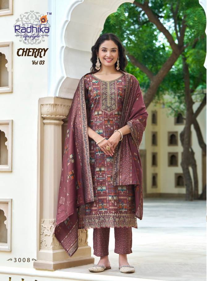 Cherry Vol 3 By Radhika Printed Embroidery Kurti With Bottom Dupatta Wholesale Market In Surat
